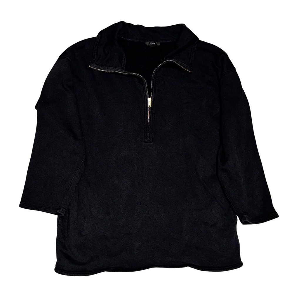 J.Crew Heritage Cotton Fleece Pullover Womens Small Black EUC Half-Zip Oversized